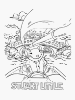 coloriage Stuart little dans son bateau